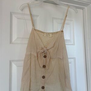 Beige Tie-Front Button Tank Dress